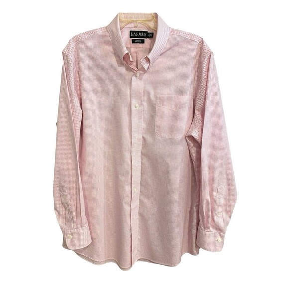 Lauren Ralph Lauren 17 34/35 Slim Fit Non Iron Checked Dress Shirt White Pink - Picture 2 of 7